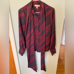 “Canvas” by Lands' End burgundy and Navy Blue Striped Blouse